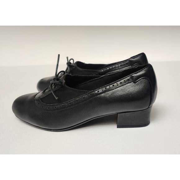 Ros Hommerson Marta H-37773 Vintage Black Leather Oxfords Heel Shoes Size 6W - Picture 2 of 11